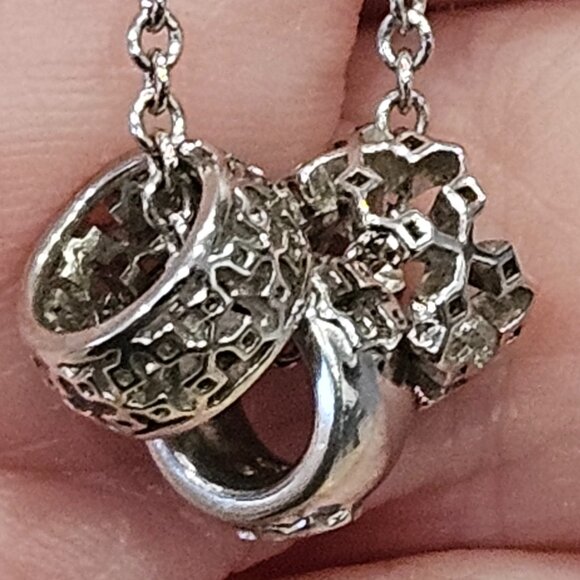 BIRKS MAYORS 925 SILVER 3 RING MUSE CLOVER QUATREFOIL PIERCED NECKLACE CHAIN - Picture 10 of 13